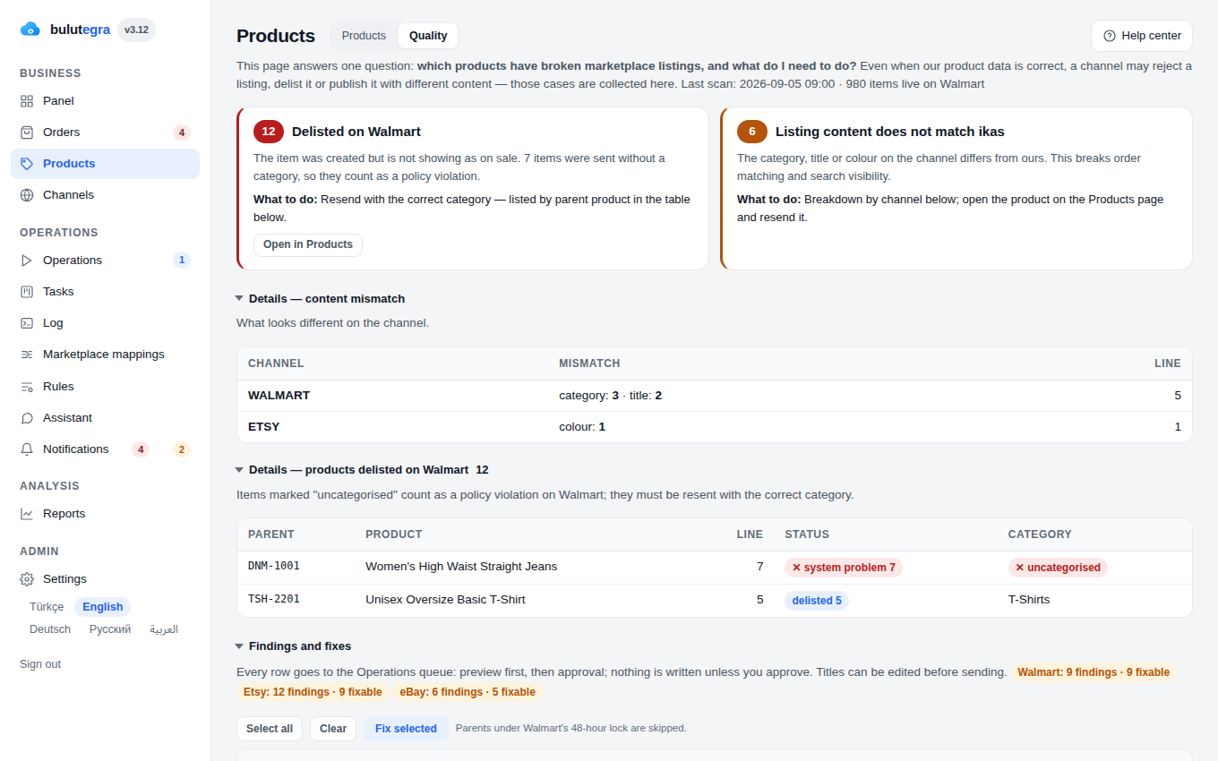 Quality audit: findings and one-click fixes